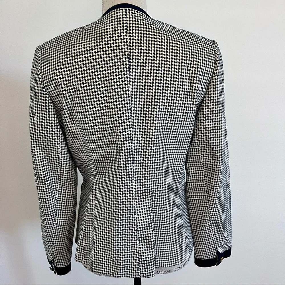 Collarless Leather‎ Feel Jacket Blazer Full Lined Navy White Lattice